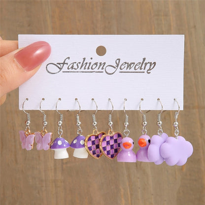 5 Pairs Purple Color Drop Earrings Fashion Women Summer Party Jewelry Girls