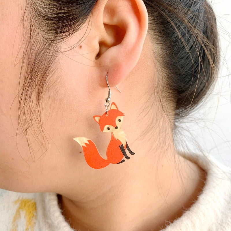 Acrylic Red Fox Drop Charm Earrings For Women Girl Fashion Modern Jewelry Gift