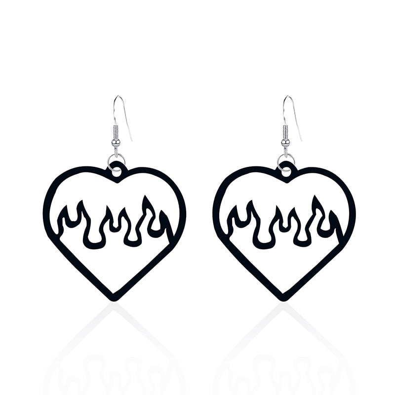 Black Flame Heart Drop Earrings Women Creativity Jewelry Cute Earring Girls Gift