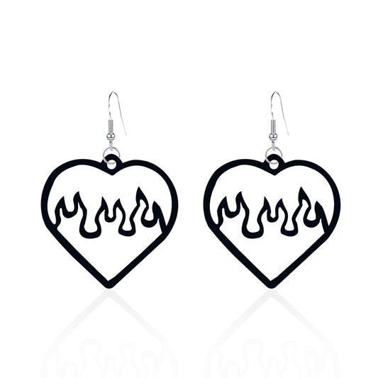 Black Flame Heart Drop Earrings Women Creativity Jewelry Cute Earring Girls Gift