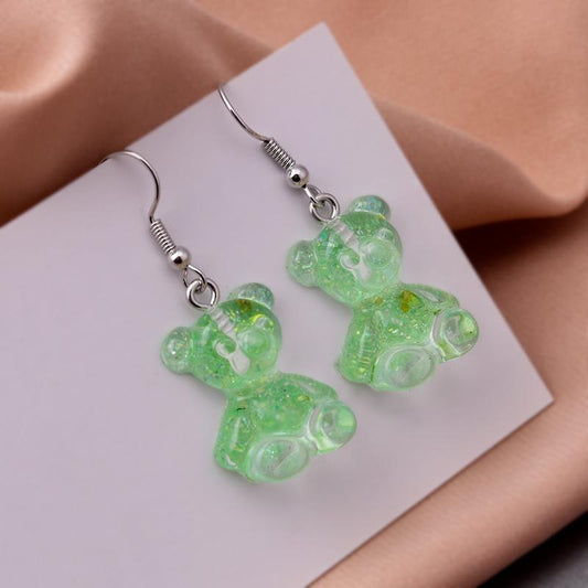 Clear Green Bear Drop Earrings Women Creativity Jewelry Cute Earring Girls Gift