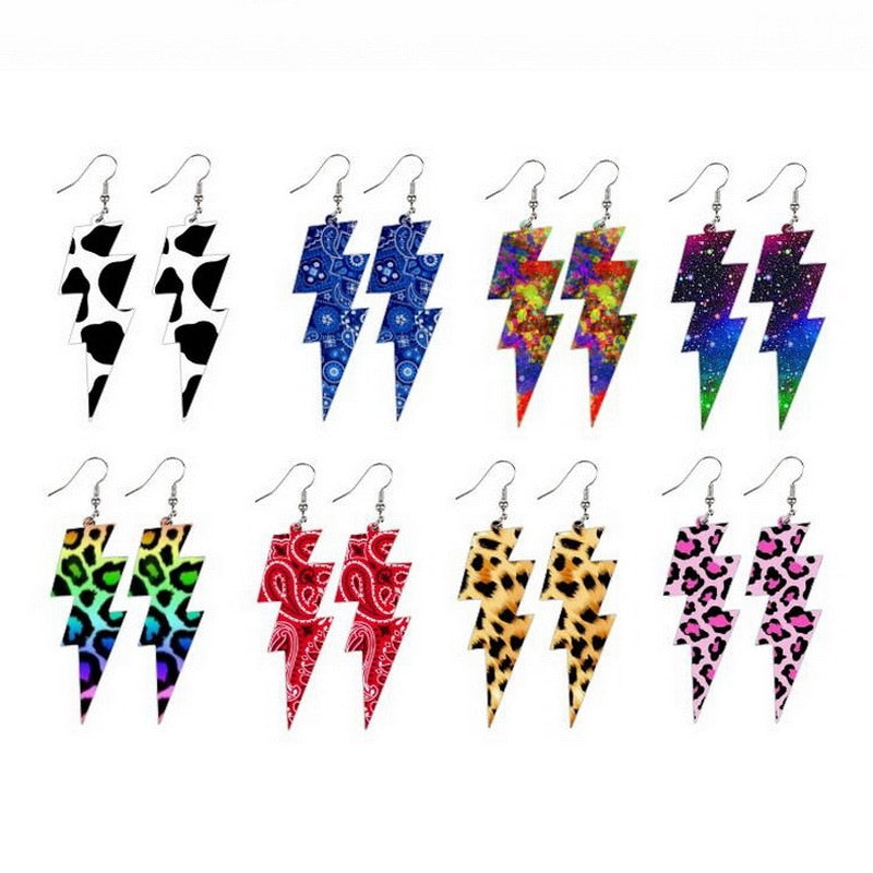 Cow Texture Big Lightning Dangle Earrings Women Girl Fashion Trendy Jewelry