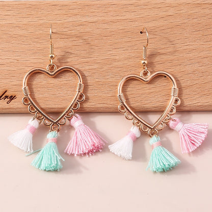 Heart Three Tone Tassels Dangle Drop Earrings Women Charms Earring Fashion