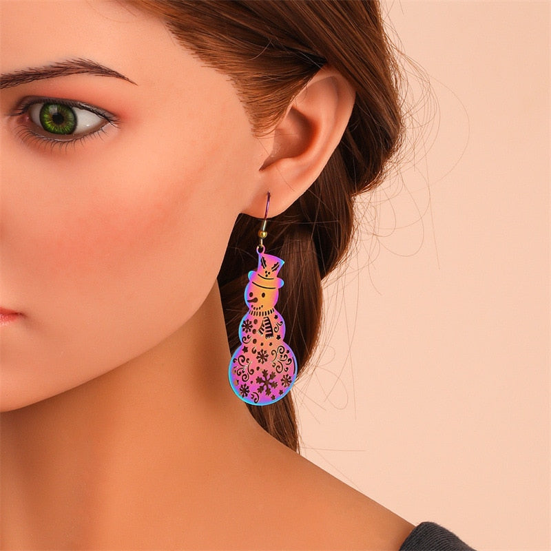 6 Styles Colorful Holographic Snake Cross Moon Dangle Earrings Women Charms