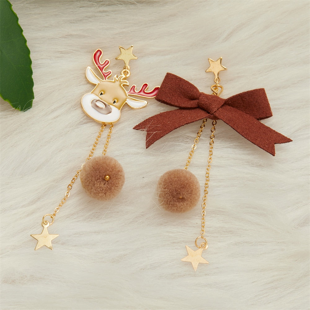 Brown Bow Deer Drop Earrings Women Party Cute Art Jewelry Dangle Gifts Earrings