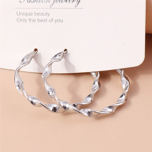 1Pair Twisted Detail Hoop Earrings For Women Girl Fashion Modern Jewelry Gift