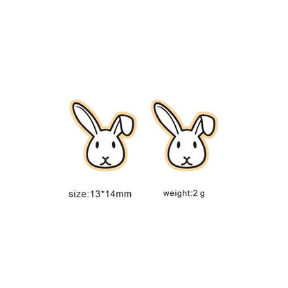 Easter White Rabbit Wooden Stud Earrings Women Gifts Earring Cute Girls Eardrop