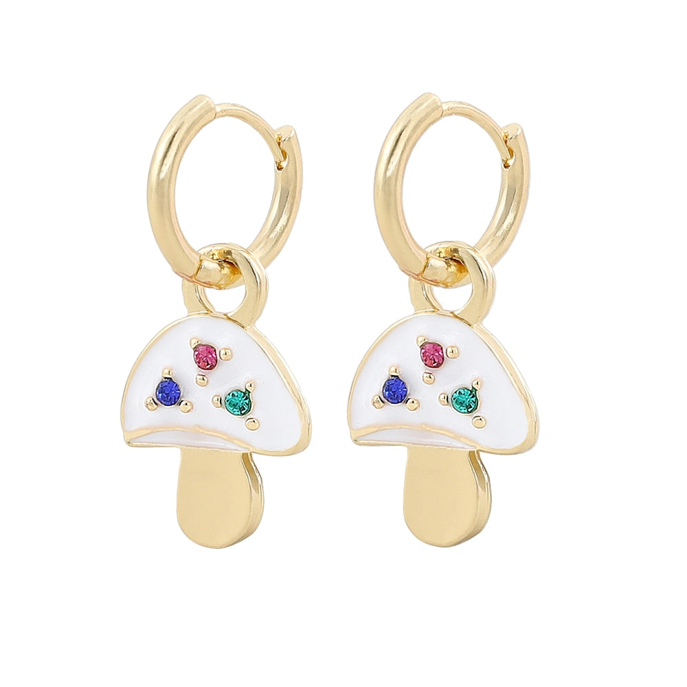 White Mushroom Drop Earrings Cartoon Art Women Party Jewelry Ear Fashion Pendant