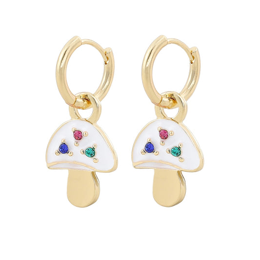 White Mushroom Drop Earrings Cartoon Art Women Party Jewelry Ear Fashion Pendant