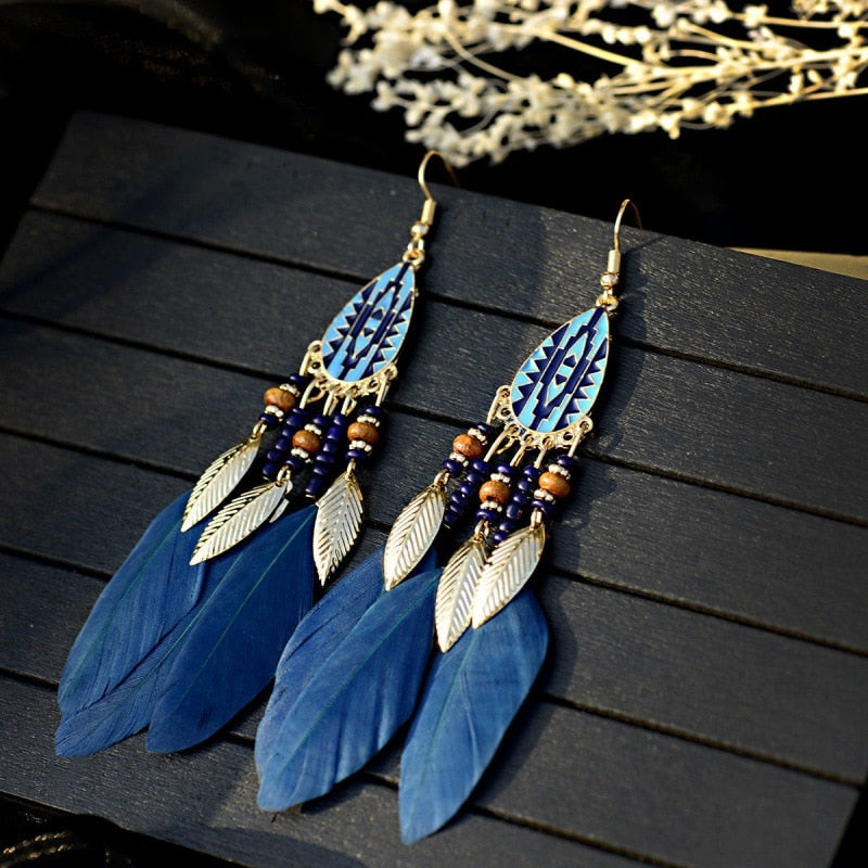 54 Styles Bohemian Long Feathers Tassel Dangle Earrings for Fashion Stylish