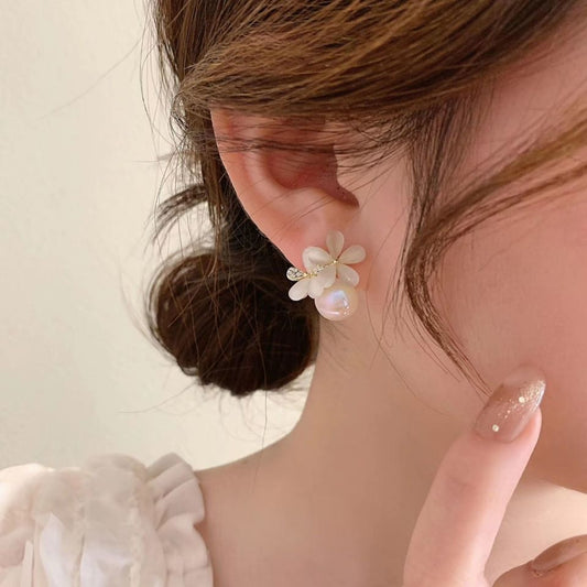 Faux Opal Flower Stud Earrings Fashion Elegant Modern Earrings Women Accessories