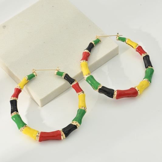 Rasta Colors Jamaican Pattern Hoop Earrings Hip Hop Women Party Gift Jewelry Ear