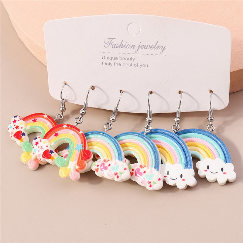 3 Pairs Rainbow Cloud Dangle Earrings for Girls Women Birthday Gift Lovely