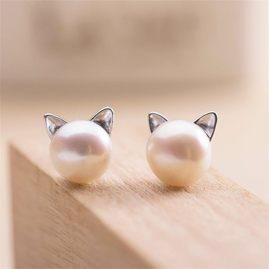 Faux Pearl Cat Ears Stud Earrings Ladies Wedding Party Earring Birthday Jewelry