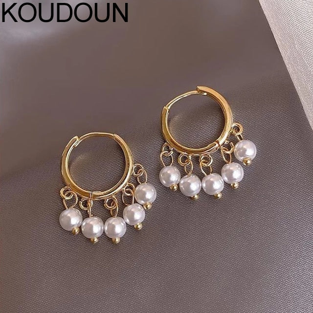 Pearl Tassel Studs Earring Cute Geometric Zircon Earrings Female Jewelry