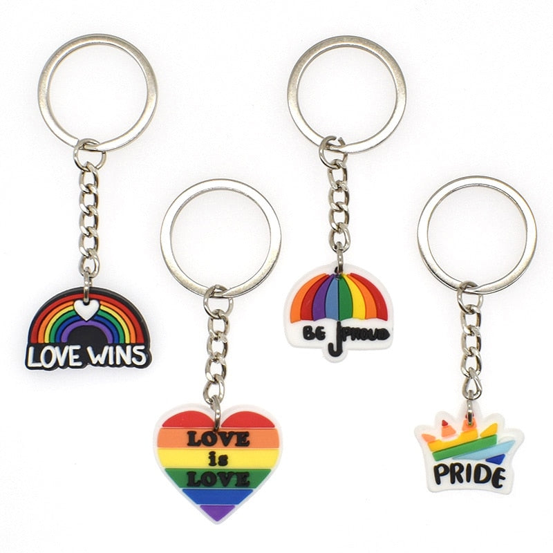 18 Styles Love is Love Pride Rainbow Pendant PVC Keychain with Car Bag Key Chain