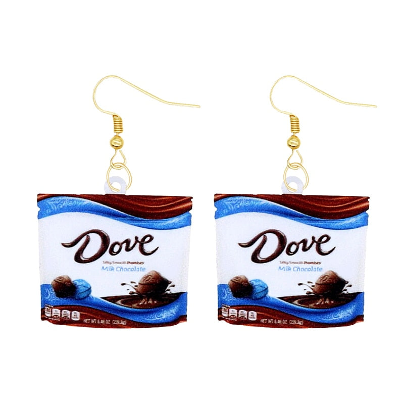 Dove Chocolate Candy Bag Funny Design Drop Earrings Women Charms Earring Fashion