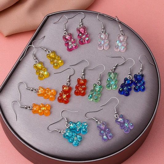 Red Holographic Cute Bear Drop Earrings Women Creativity Jewelry Cute Earring