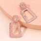 Rose Gold Color Textured Geometric Drop Earrings For Women Girl Fashion Modern