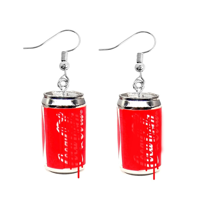 Red Soda Can Drop Earrings Women Art Fashion Cartoon Earrings Creative Jewelry