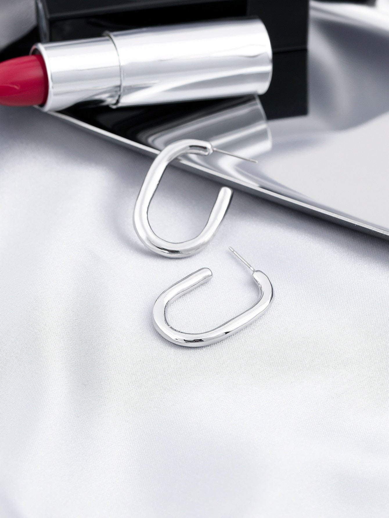 Oval Metallic Hoop Earrings Women Girl Fashion Trendy Jewelry Accessories