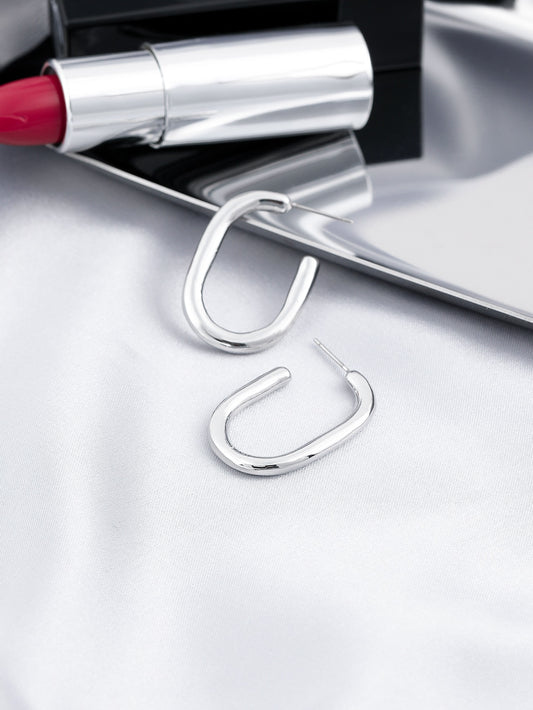 Oval Metallic Hoop Earrings Women Girl Fashion Trendy Jewelry Accessories