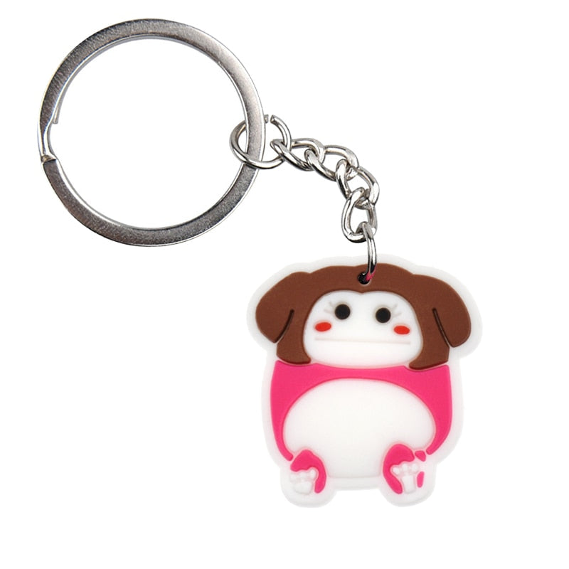 12 Styles Cartoon Cute Rubber Keychain Panda Pig Cat Animal Car Key Chain Bag