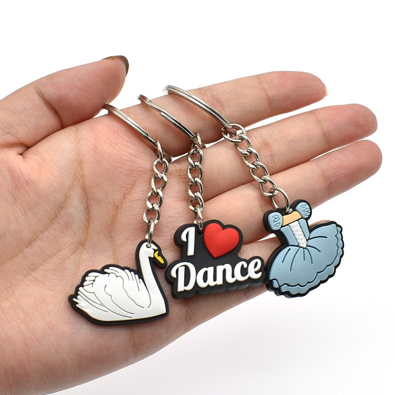 12 Styles I Love Dance Ballet Shoe Ballerina Keychain Party Gift Cute Keyring