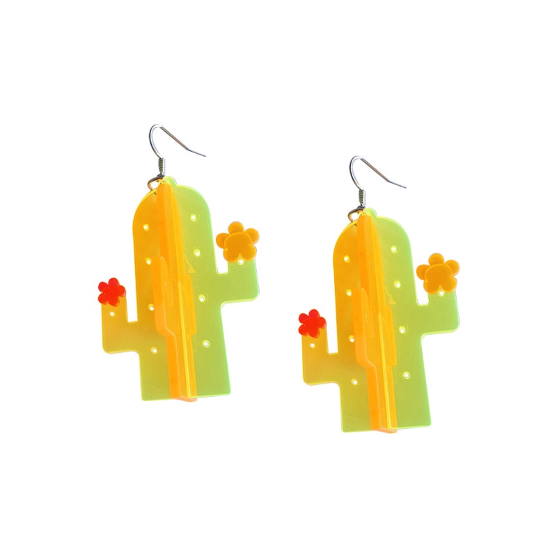 Blooming Cactus Drop Earrings Women Travel Fashion Cartoon Earrings Creative