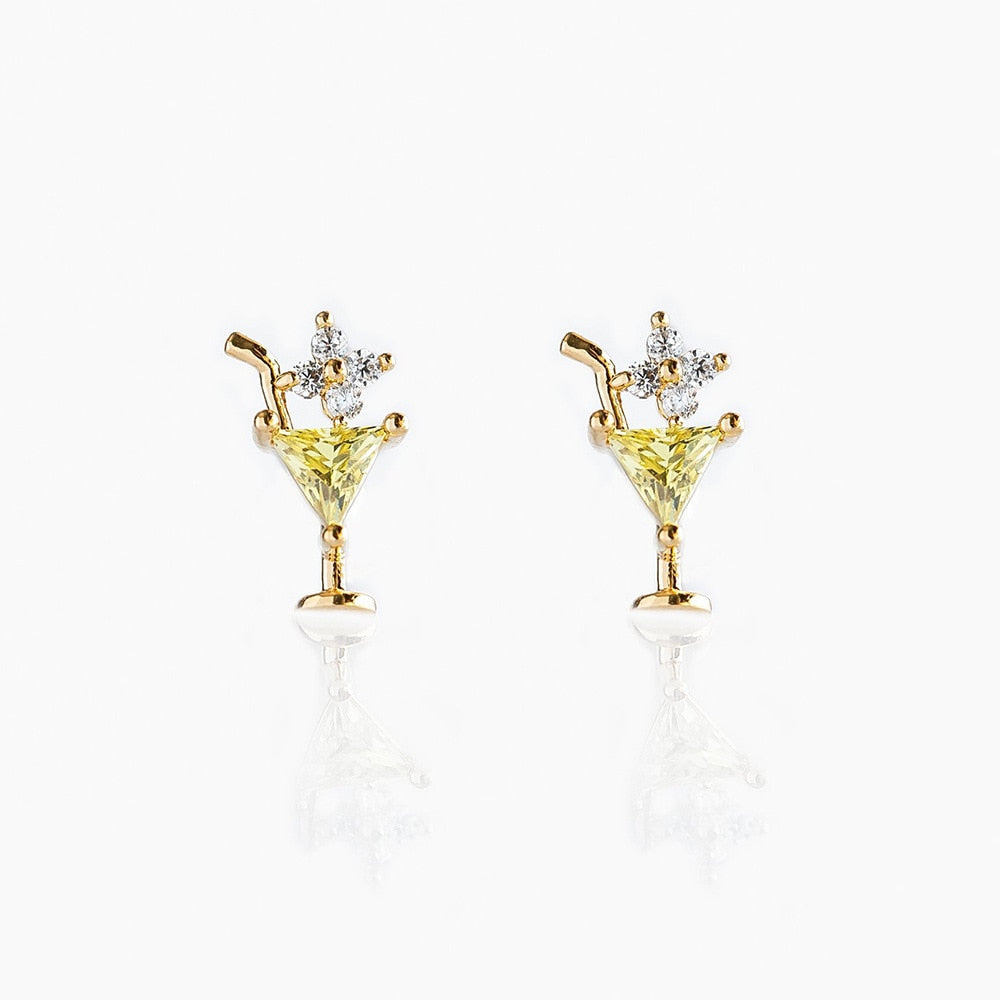 Mini Cocktail Glass Stud Earrings Hip Hop Women Party Gift Jewelry Ear Fashion