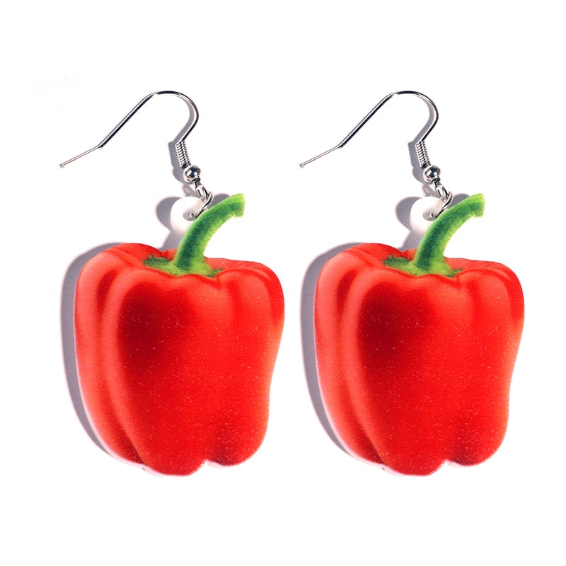 Red Bell Pepper Vegetable Drop Earrings Women Creativity Jewelry Cute Earring