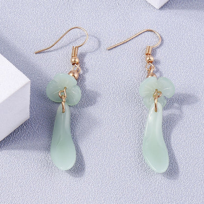 Light Green Stone Floral Pendant Drop Dangle Earrings Trendy Women Fashion