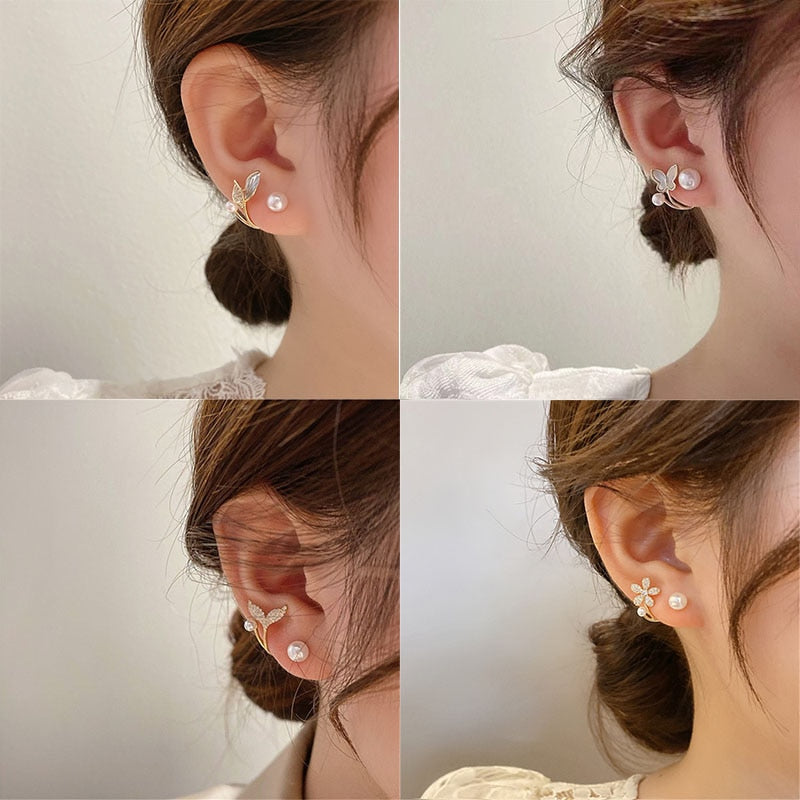 16 Styles Irregular Flower Fish Tail Pearl Stud Earrings Woman Fashion Party