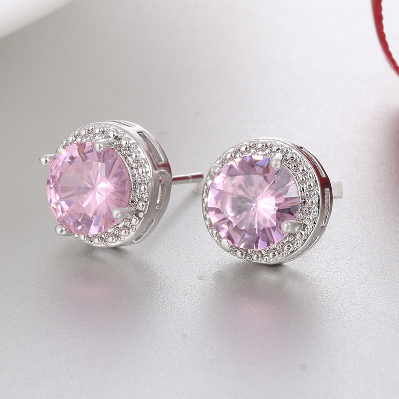 Pink Stone Ear Studs Earrings Female Fashion Earrings Jewelry Gifts