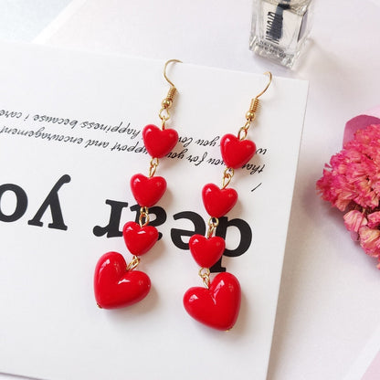 Four Red Hearts Dangle Earrings Women Gifts Earring Cute Girls Eardrop Jewelry