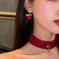 Red Matte Ball with Bow Dangle Earrings Women Gifts Earring Cute Girls Eardrop