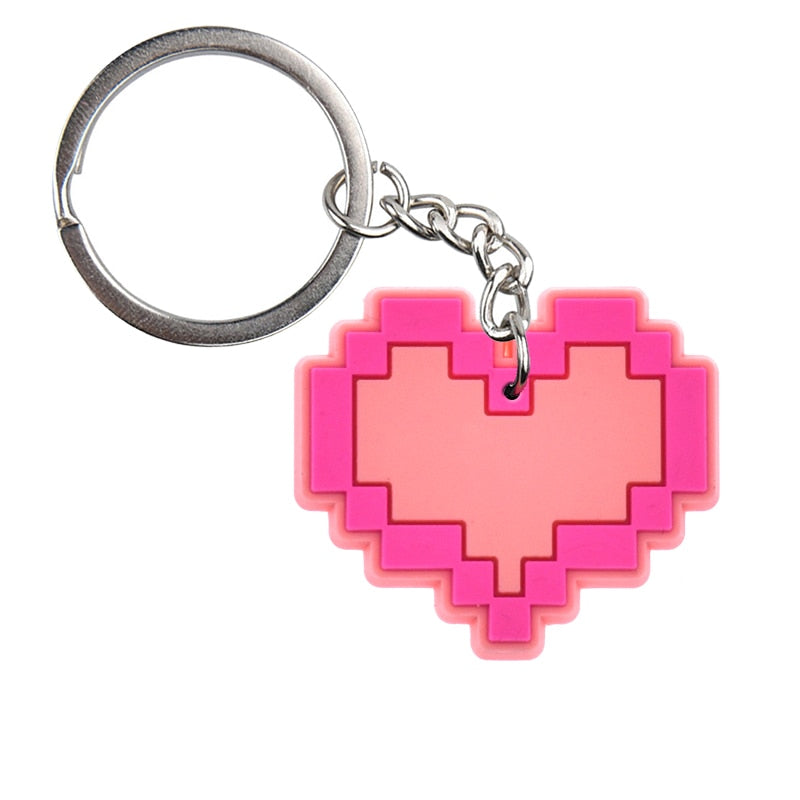 Pixel Heart PVC Pink Keychain Keyring Cute Key Chain Keychains Bag Car Hanging