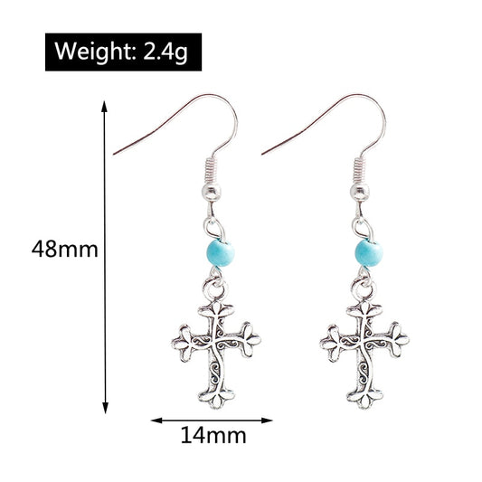 Textured Cross Turquoise Detail Dangle Earrings Women Gifts Earring Cute Girls