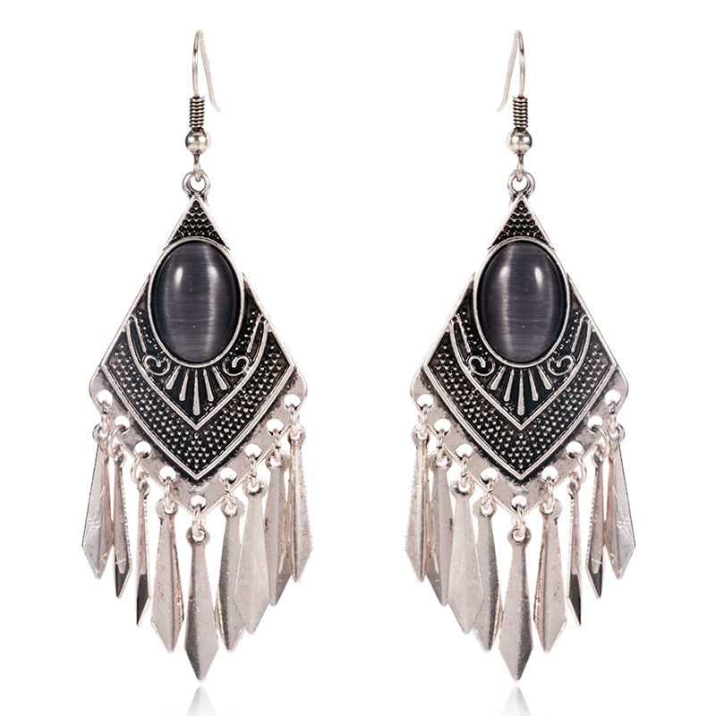 Grey Antique Silver Dangling Drop Earrings Female Fashion Earrings Jewelry Gifts