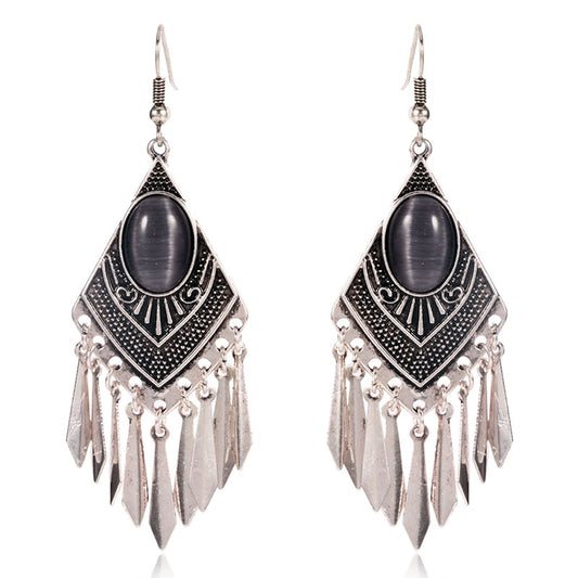 Grey Antique Silver Dangling Drop Earrings Female Fashion Earrings Jewelry Gifts