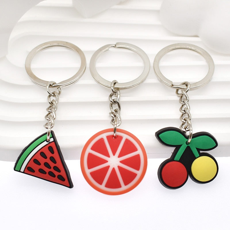 19 Styles Fruit Slices Strawberry Carrot Orange Apple Keyring Cartoon Keychains