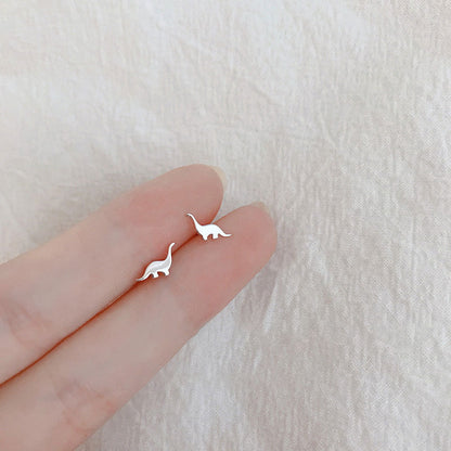 Silver-colored Dinosaur Minimalist Cute Stud Earrings Women Mini Ear Piercing