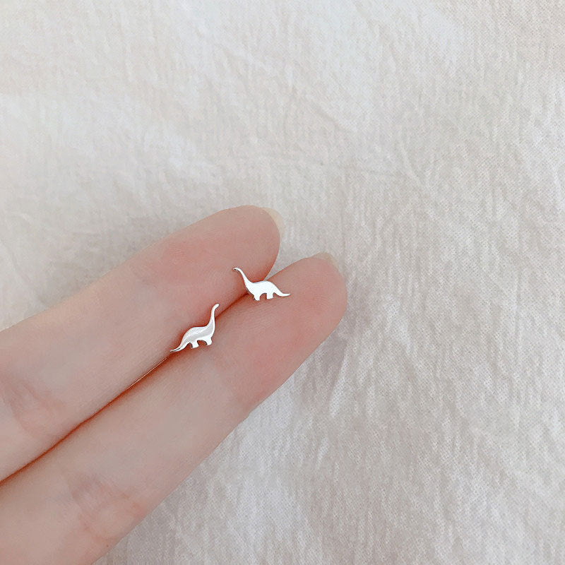 Silver-colored Dinosaur Minimalist Cute Stud Earrings Women Mini Ear Piercing