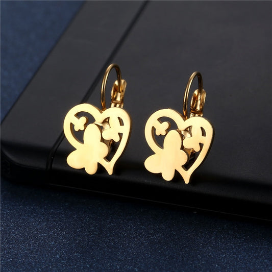 Three Butterfly Heart Stud Earrings Stainless Steel Women Party Gifts Charms