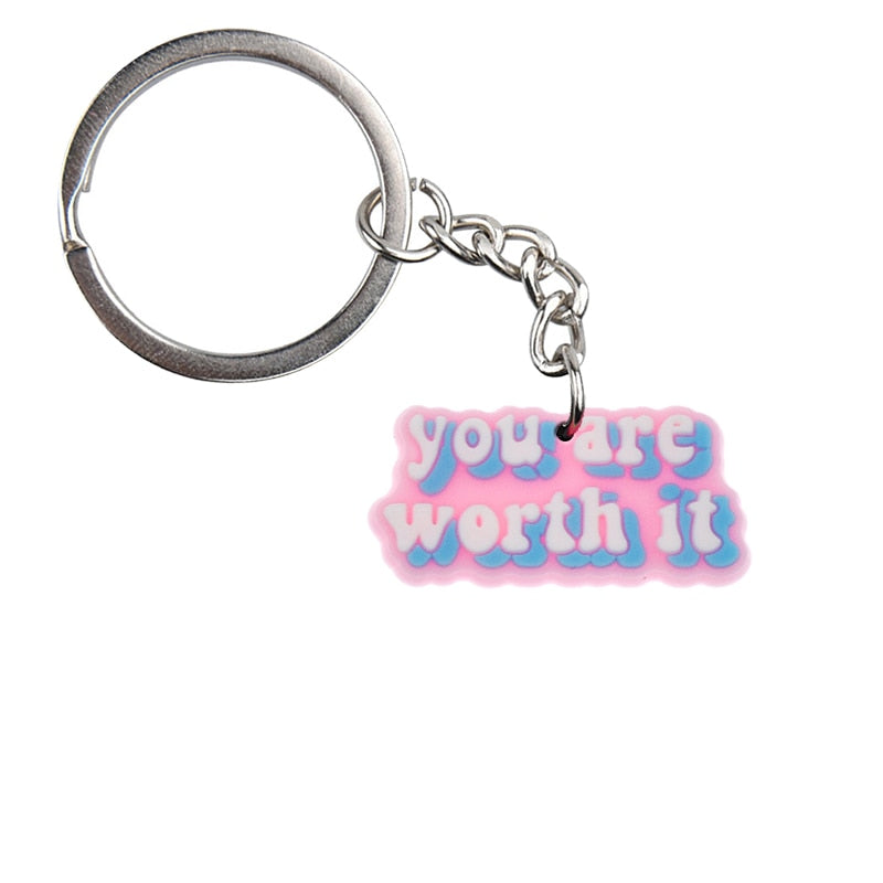 You Are Worth It Inspirational Keychain Car Keyring Cartoon Creative Pendant