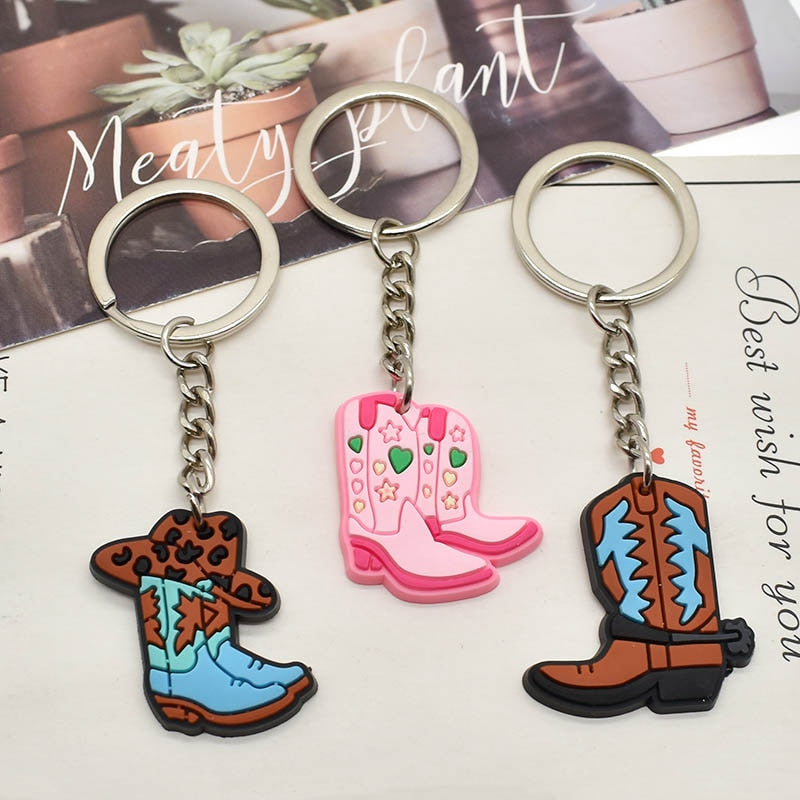 18 Styles Farm Keychain Cowgirl Cowboy Boots Cowboy Hat Key Ring Alloy Key