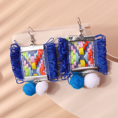 White Blue Pom-pom Dangle Drop Earrings Women Charms Earring Fashion Creative