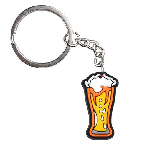 Tall Beer Glass Keyring Gift for Men Cartoon Keychains Souvenir Jewelry Bag