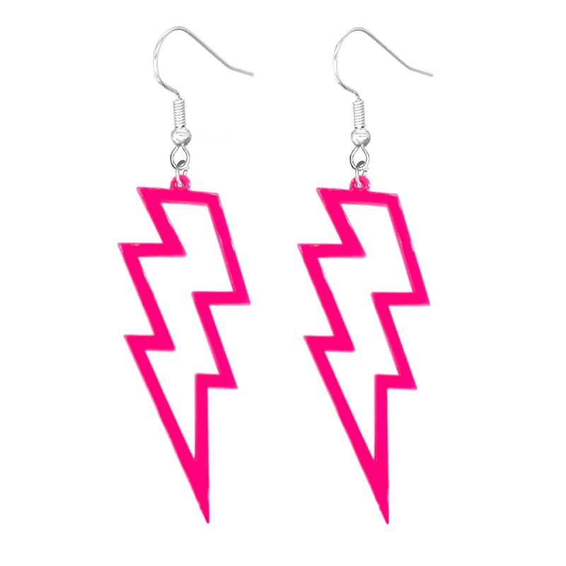 Hot Pink Lightning Drop Earrings Women Art Fashion Cartoon Earrings Creative