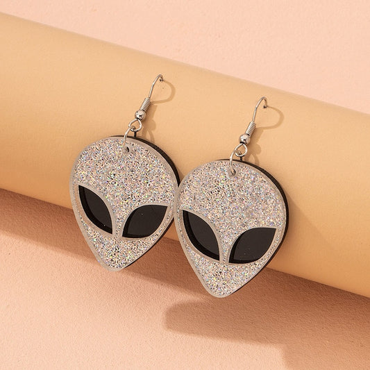 Silver Glitter Alien Drop Earrings Women Creativity Jewelry Cute Earring Girls